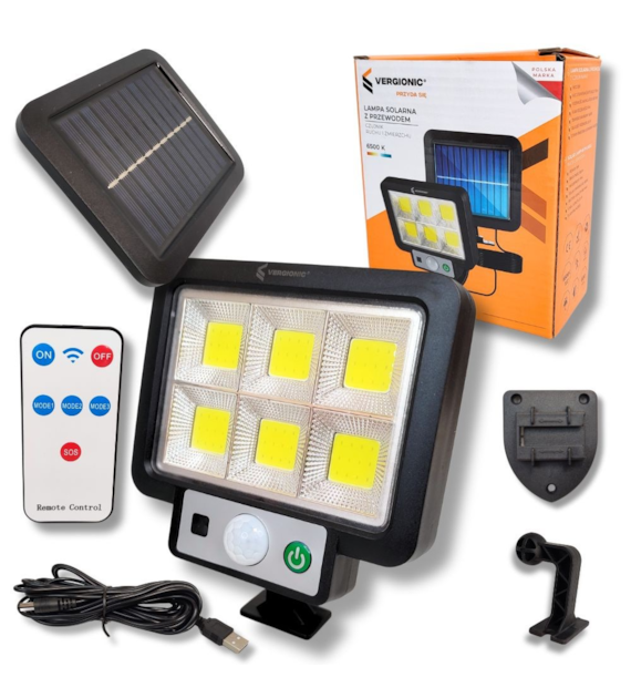 Lampa solarna 15W+czujnik 100lm COB 3 TRYB IP44 7887 VERGIONIC