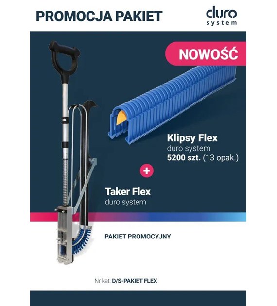 Pakiet klips FLEX do takera, tackera 50mm NIEBIESKI 13 opakować + tacker FLEX DURO ARKA