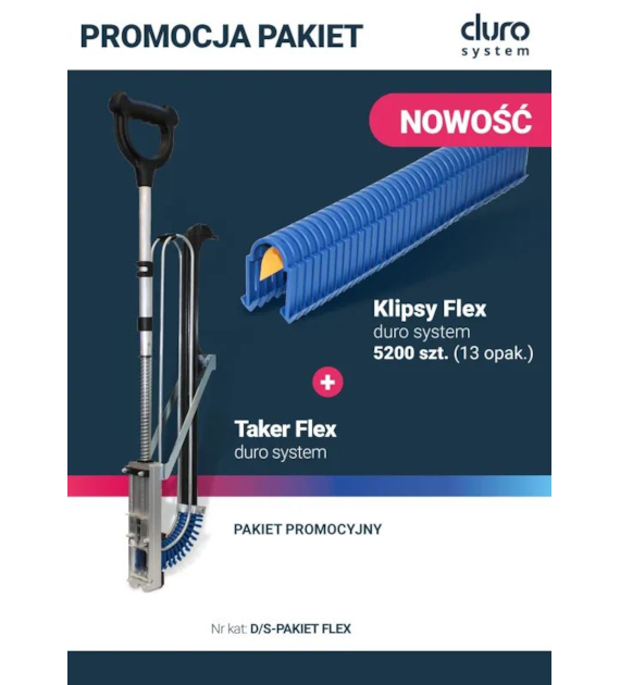 Pakiet klips FLEX do takera, tackera 50mm NIEBIESKI 13 opakować + tacker FLEX DURO ARKA