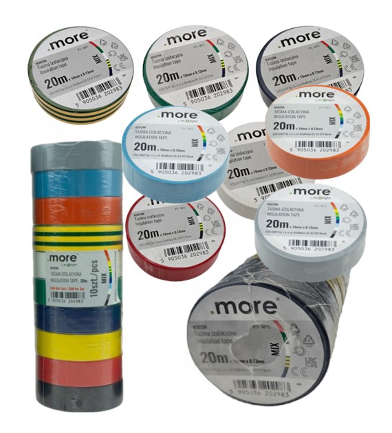 Taśma izolacyjna 19mm x 0,13mm KOLOR MIX 20m 1szt ECO LIGTH D