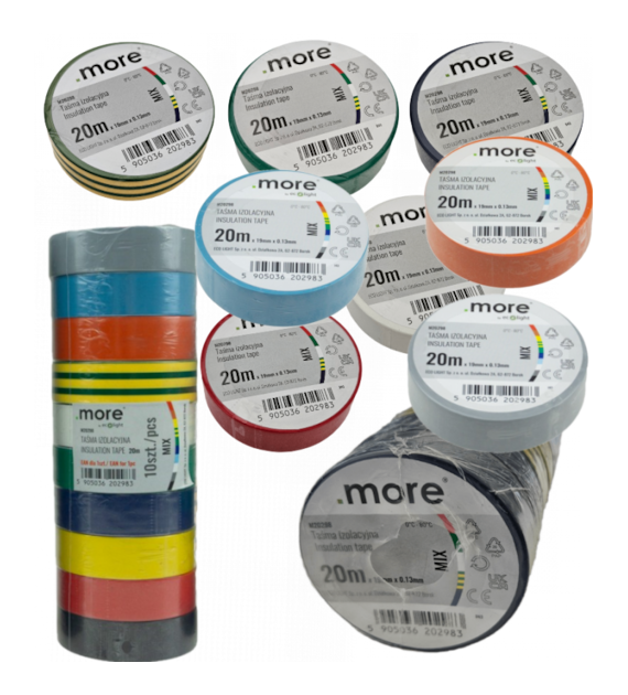 Taśma izolacyjna 19mm x 0,13mm KOLOR MIX 20m 1szt ECO LIGTH D