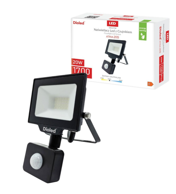 Naświetlacz LED ATRIA 20W 4000K 1700lm czujnik ruchu IP44 Dioled