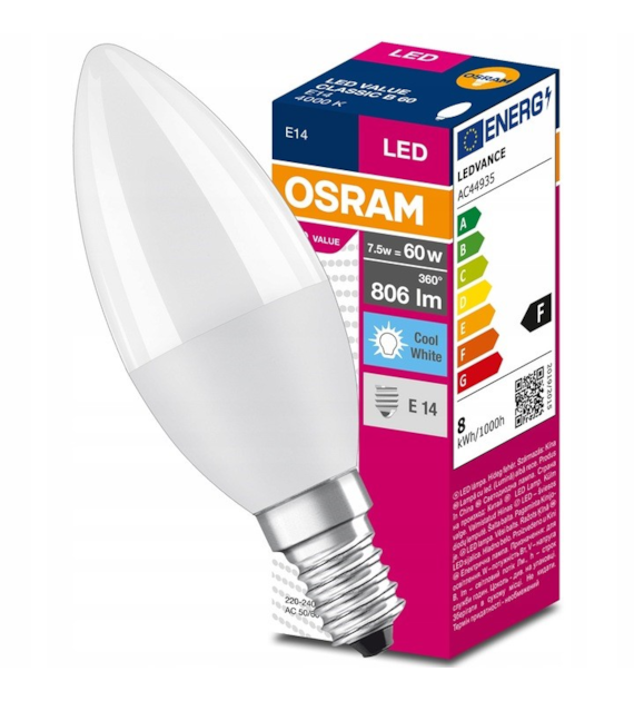 Żarówka LED E14 B39 7,5W = 60W 806lm 4000K Neutralna 200° OSRAM
