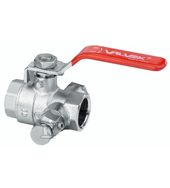 Zawór kulowy niklowany z korkiem zaworkiem spustowym i dławikiem z dźwignią stalową ONYX 2 cale 1457650 VALVEX