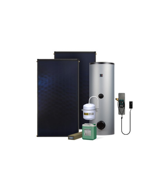 Zestaw solarny Komfort HX200-2KS2100.S004 Zestaw solarny Komfort dla 2-3 osób: kolektor słoneczny KS2100 (2 szt.), zespół pompowy ALEX HX10 MS (ze sterownikiem MiniSOL), podgrzewacz dwuwężownicowy 200l
