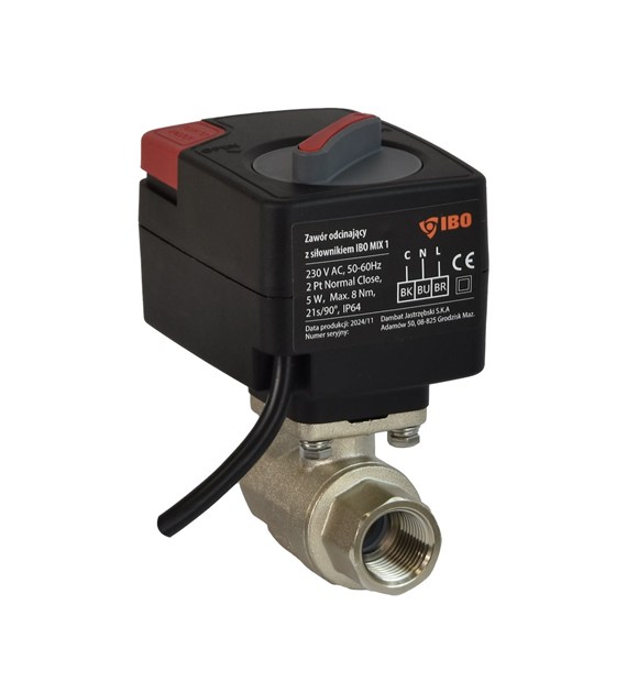 Zawór odcinający z siłownikiem IBO MIX 1 / DN.20 230V AC, 2-Punktowy NO-normalnie otwarty