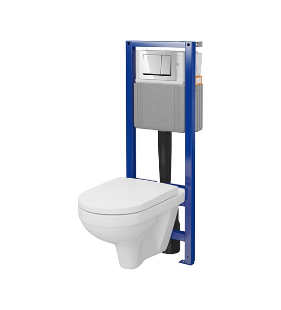 Zestaw podtynkowy SET C45: stelaż podtynkowy SYSTEM 40 MECANIC + miska wisząca ZIP SIMPLEON, biała + deska sedesowa, wolnoopadająca, z duroplastu, biała + przycisk sterujący ENTER II, chrom połysk, CERSANIT