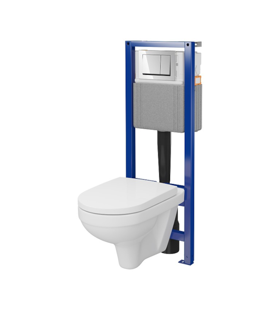 Zestaw podtynkowy SET C45: stelaż podtynkowy SYSTEM 40 MECANIC + miska wisząca ZIP SIMPLEON, biała + deska sedesowa, wolnoopadająca, z duroplastu, biała + przycisk sterujący ENTER II, chrom połysk, CERSANIT