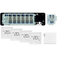 SALUS StartPack Premium - zestaw przewodowego sterowania ogrzewaniem podłogowym z zarządzaniem przez Internet, listwa KL06-M, moduł PL07, bramka UG800, cztery regulatory SQ610