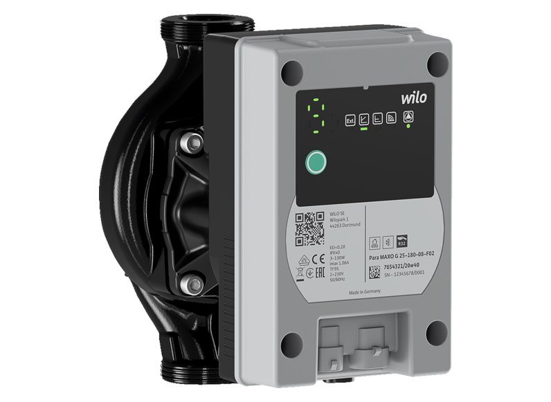 Elektroniczna pompa obiegowa dolnego źródła do instalacji pomp ciepła - przyłącze G2, izolacja cieplna, zasilanie 1 x 230V, klasa
energetyczna A