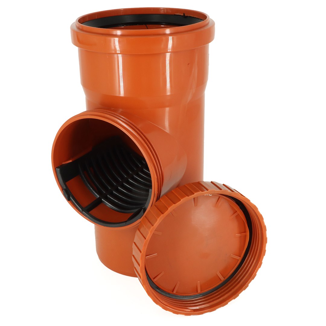 Rewizja, czyszczak kanalizacyjny fi 110 pomarańczowy z sitkiem DES