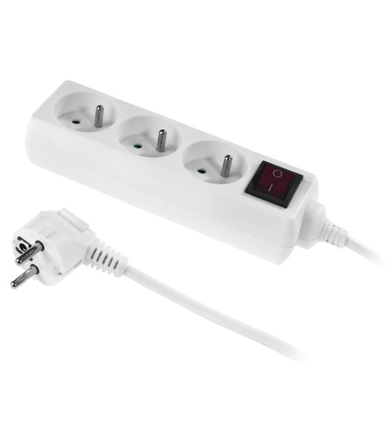 Przedłużacz 3 gniazda 1,5mb z uziemieniem biały z wyłącznikiem PLASTROL