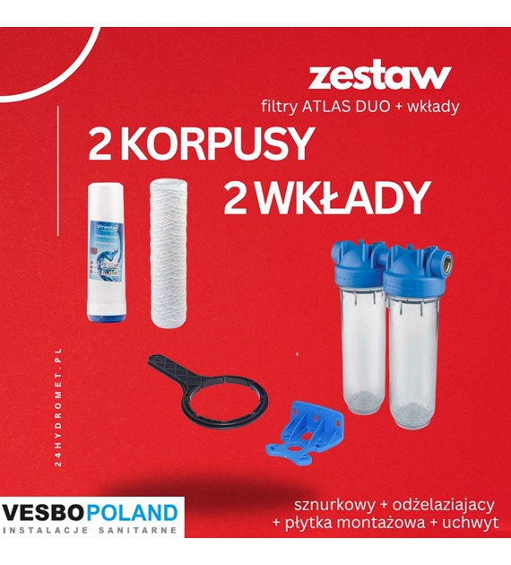 Zestaw filtrów DUO ATLAS + wkłady: sznurkowy + odżelaziający VESBO
