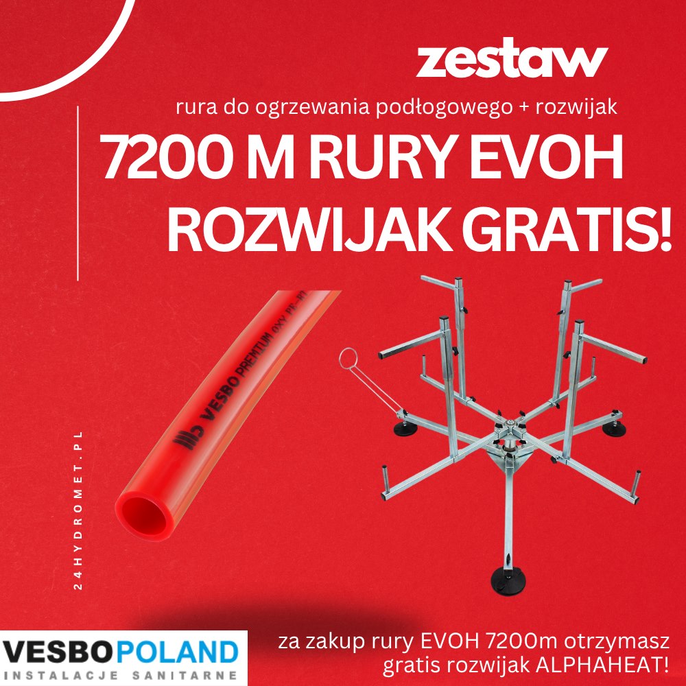 Rura PERT-EVOH VPremium 16X2.0 RED ( zwój 600m ) ZESTAW 7200 m VESBO + ROZWIJAK