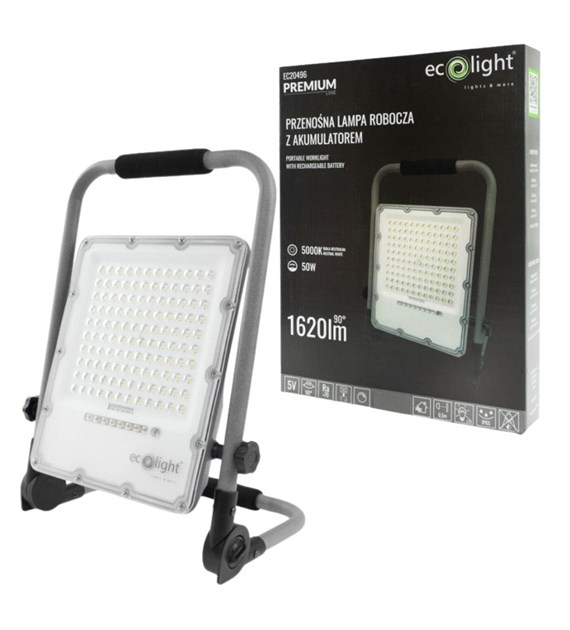 Naświetlacz przenośny LED 50W 5000K 1620lm IP65 akumulator EC20496 Ecolight