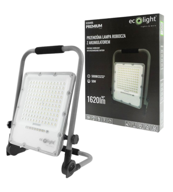 Naświetlacz przenośny LED 50W 5000K 1620lm IP65 akumulator EC20496 Ecolight