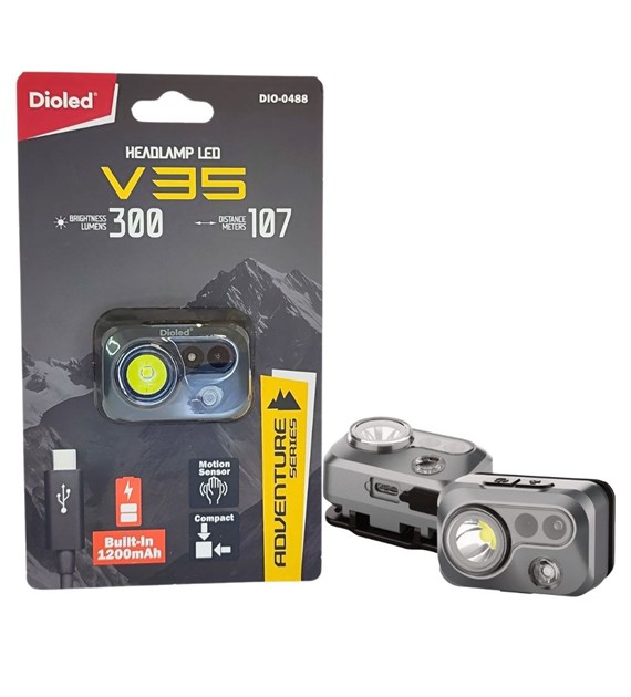 Latarka czołowa LED akumulatorowa 5W 300lm czujnik ruchu V35 ADVENTURE DIO-0488 Dioled