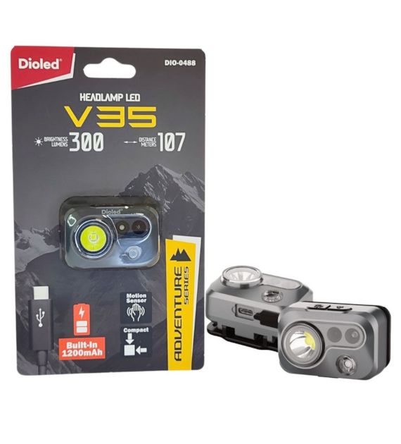 Latarka czołowa LED akumulatorowa 5W 300lm czujnik ruchu V35 ADVENTURE DIO-0488 Dioled