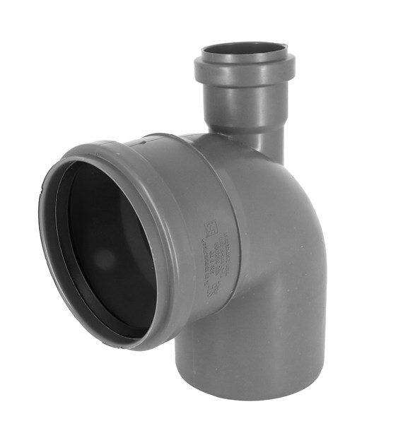 Kolano kanalizacyjne redukcyjne fi110x50<90 z góry odejście w kolorze szarym