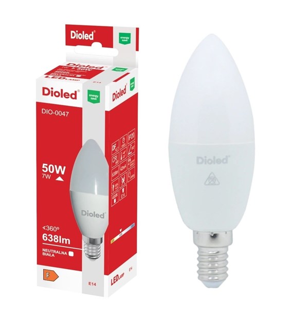 Żarówka LED świeczka E14 7W 4000K 638lm DIO-0047 Dioled