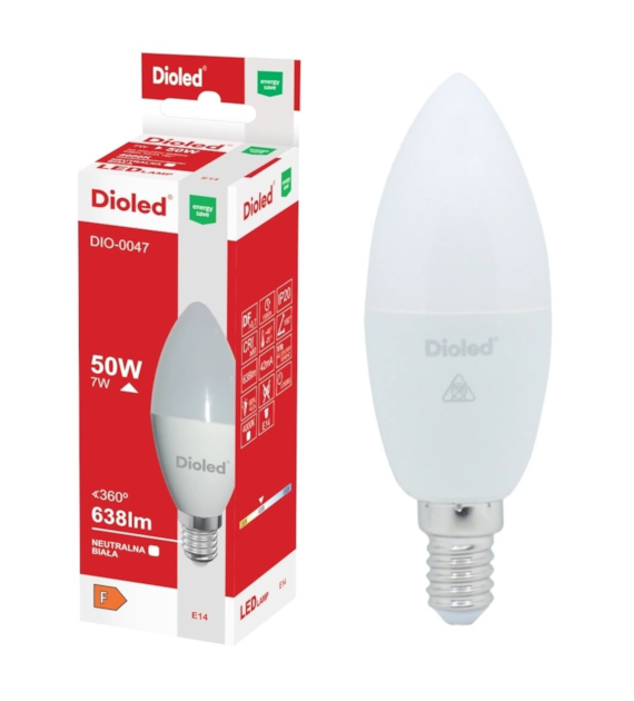 Żarówka LED świeczka E14 7W 4000K 638lm DIO-0047 Dioled
