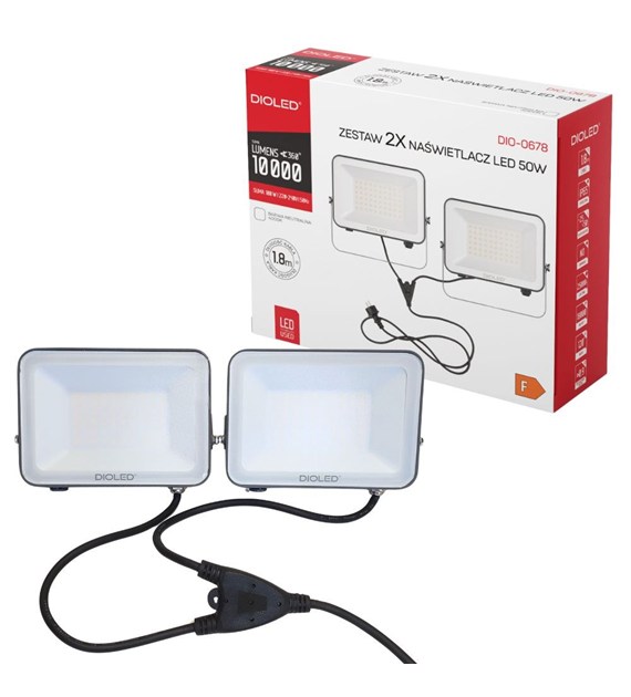 Naświetlacz LED 2x 50W 4000K 5000lm IP65 z kablem 1.8m DIO-0678 Dioled