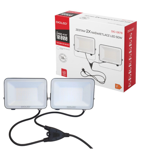 Naświetlacz LED 2x 50W 4000K 5000lm IP65 z kablem 1.8m DIO-0678 Dioled