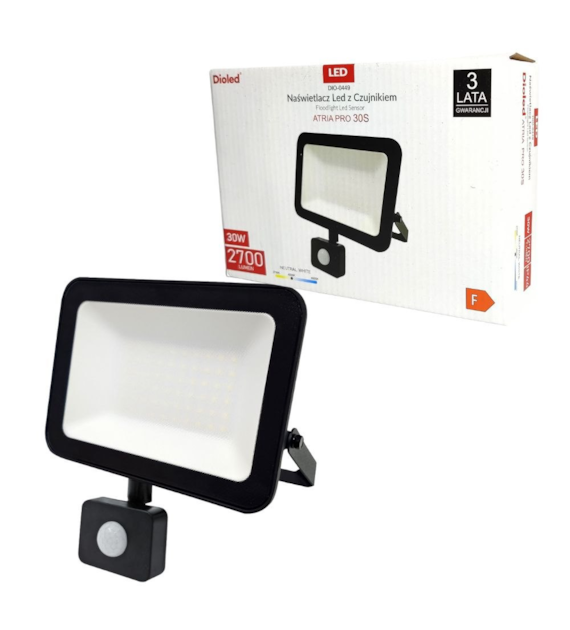 Naświetlacz LED ATRIA PRO 30W 4000K + CZUJNIK RUCHU 2700lm IP65 DIO-0449 DIOLED