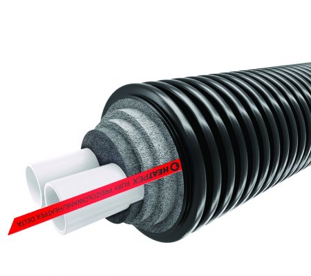 Rura preizolowana podwójna DELTA PEX HEAT DUO 32+32x125, PN6, 1szt.=zwój 15m, do instalacji c.o., izolacja cieplna z pianki PE, karbowany płaszcz zewnętrzny HDPE 70612503215W