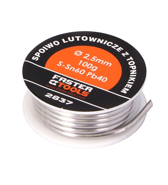 Lut miękki, spoiwo lutownicze 2.0mm 100g z topnikiem FASTER TOOLS
S-Sn60 Pb40