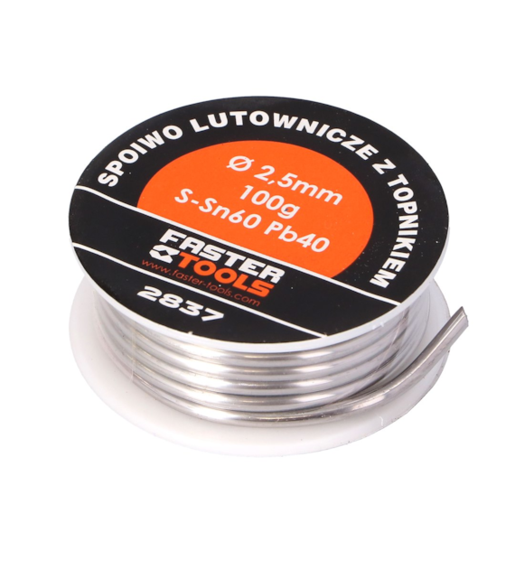 Lut miękki, spoiwo lutownicze 3.0mm 100g z topnikiem FASTER TOOLS
S-Sn60 Pb40