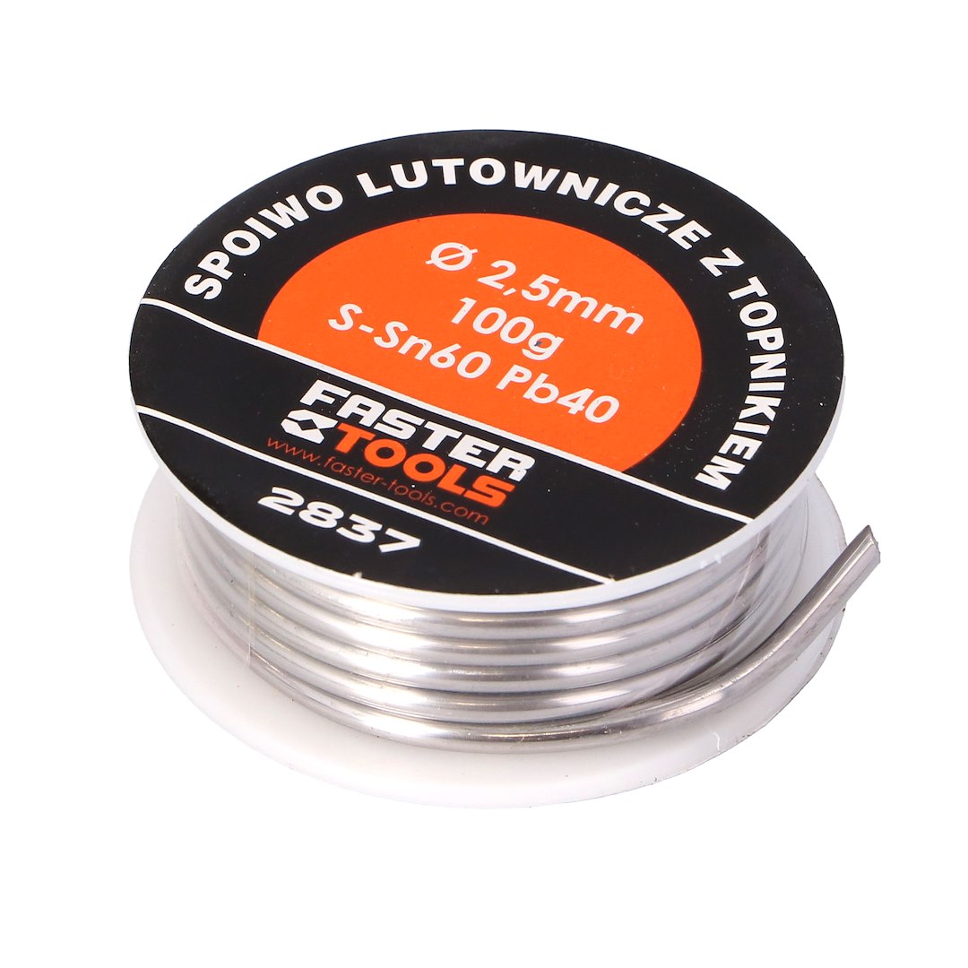 Lut miękki, spoiwo lutownicze 3.0mm 100g z topnikiem FASTER TOOLS
S-Sn60 Pb40