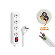 Przedłużacz 4 gniazda 5mb z uziemieniem biały z włącznikiem  LAMEX