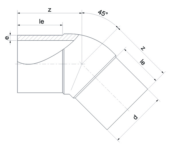 Kolano doczołowe wtryskowe z długimi końcami zgrzewania 45° PE100RC SDR11 d 160 SIMONA