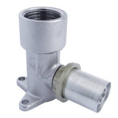 Kolano zaprasowywane PEX  z gwintem wewnętrznym z mocowaniami 16x1/2 DŁUGIE DURO SYSTEM ARKA