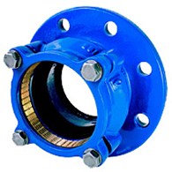 Łącznik RK DN80, d90mm, PN16, rurowo-kołnierzowy, do wody i kanalizacji, do rur PE i PVC, uszczelnienie EPDM, pierścień mosiężny zabezpieczający rurę przed przesunięciem, GJS-żeliwo sferoidalne, kolor niebieski AH0443