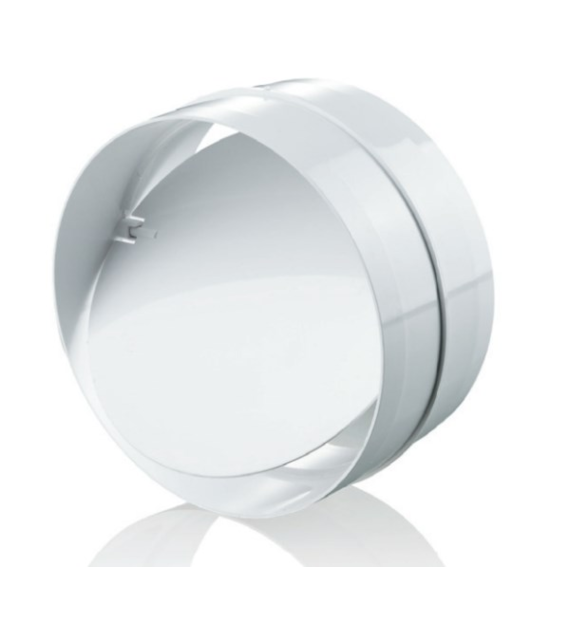 Łącznik kanałów okrągłych fi 125 mm z zaworem zwrotnym, biały VENTIKA