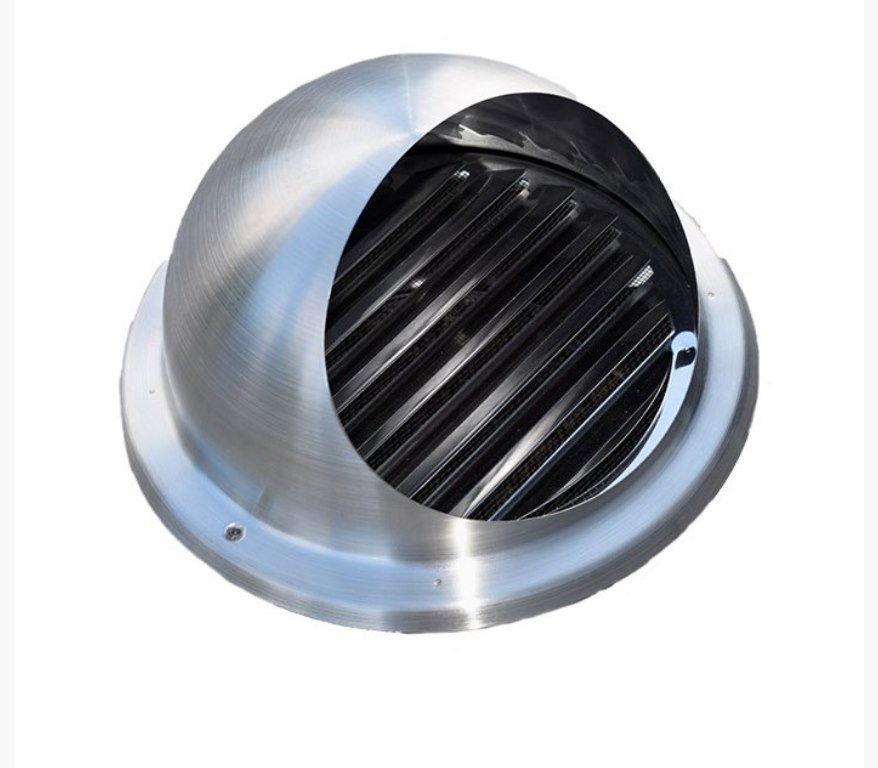 Czerpnia-wyrzutnia ścienna chromoniklowa z lamelami oraz okapnikiem fi 125 mm VENTS