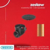 ZESTAW Kineta przelotowa 315/200 BASIC WAVIN + Rura 315 1.5m WAVIN + pokrywa 1.5T tworzywo DES