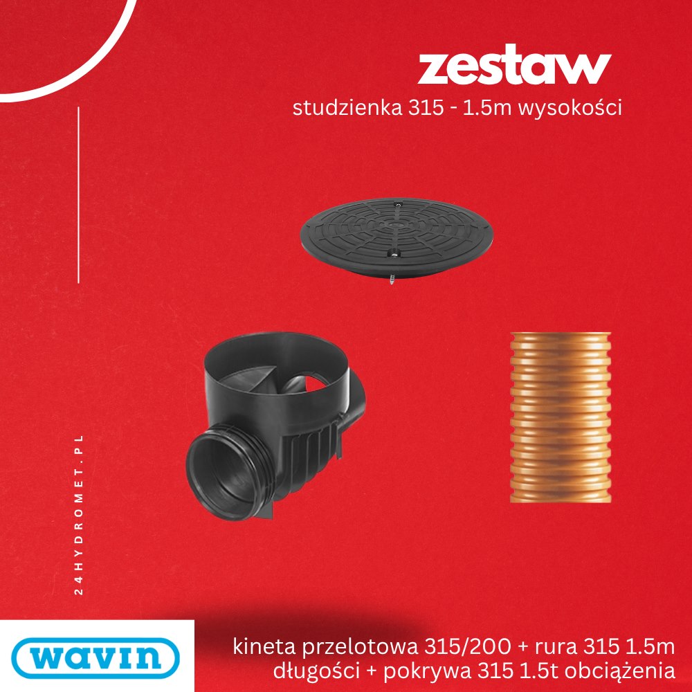 ZESTAW Kineta przelotowa 315/200 BASIC WAVIN + Rura 315 1.5m WAVIN + pokrywa 1.5T tworzywo DES