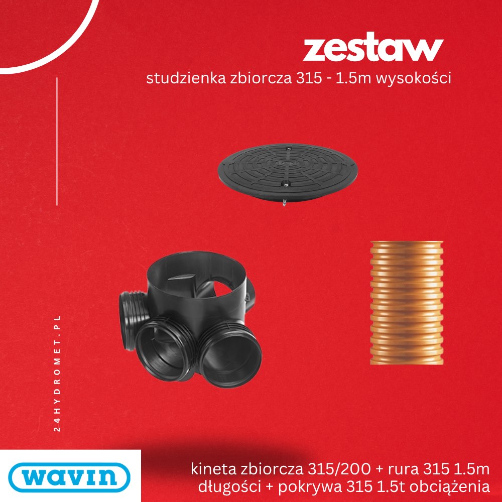 ZESTAW Kineta ZBIORCZA 315/200 BASIC WAVIN + Rura 315 1.5m WAVIN + pokrywa 1.5T tworzywo DES