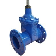 Zasuwa klinowa EcoValve do wody, kołnierzowa DN100, PN16, długa F5, miękkouszczelniona, EPDM, śruby-stal nierdzewna A2-70, bez kółka, zamykanie CC (w prawo), GJS-żeliwo sferoidalne, kolor niebieski AD0368