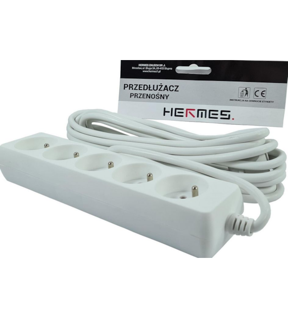 Przedłużacz 5 gniazd 5mb z uziemieniem biały HERMES