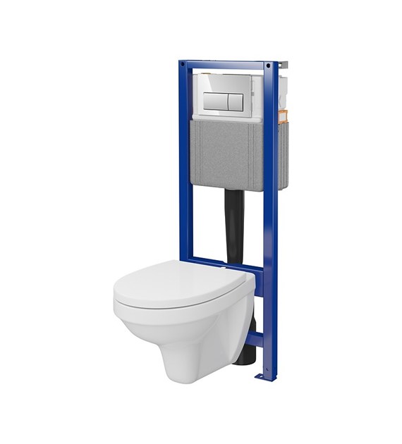 Zestaw podtynkowy [SET C71 SYSTEM 40 MECH]: stelaż podtynkowy + miska WC DELFI + deska sedesowa pp, wolnoopadająca + przycisk sterujący, chrom połysk, CERSANIT