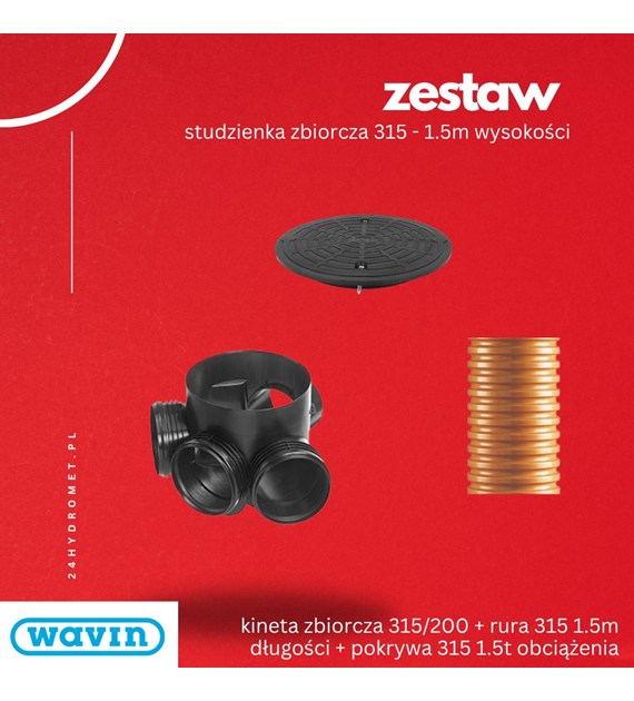 ZESTAW Kineta ZBIORCZA 315/200 BASIC WAVIN + Rura 315 1.5m WAVIN + pokrywa 1.5T tworzywo DES v2