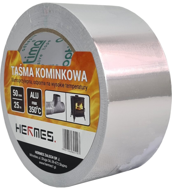 Taśma kominkowa srebrna 50mm x 25 m do 350'C HERMES