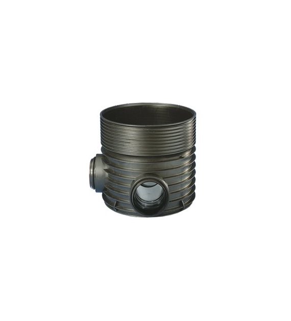 Kineta PP 600x160 przelotowa 90st. typ J (kątowa), do rury wznoszącej korugowanej 600mm oraz rury wlotowej gładkiej 160mm, z uszczelką, kolor czarny (Tegra 600) WAVIN