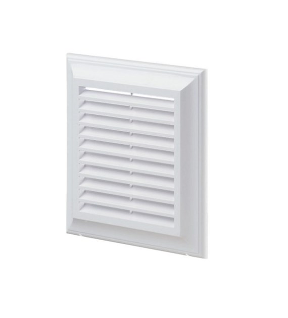 Kratka wentylacyjna 180x180 mm z siatką i kołnierzem prostokątnym 138x138 mm, biała VENTIKA