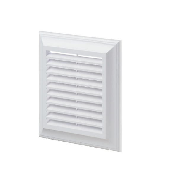 Kratka wentylacyjna 180x180 mm z siatką i kołnierzem prostokątnym 138x138 mm, biała VENTIKA
