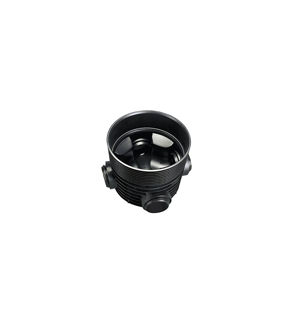 Kineta PP 600x150 zbiorcza 90st. typ X (dopływ lewy i prawy), do rury wznoszącej korugowanej 600mm oraz rury wlotowej korugowanej X-Stream DN/ID150mm, z uszczelką, kolor czarny (Tegra 600) WAVIN